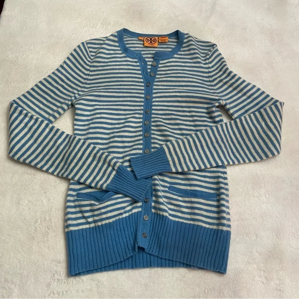 Tory Burch 100% Cashmere Striped Cardigan Sweater 51303